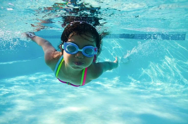 A child in goggles enjoying a swim underwater
